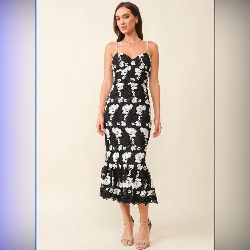 Just Me new black and white dress with pearl straps